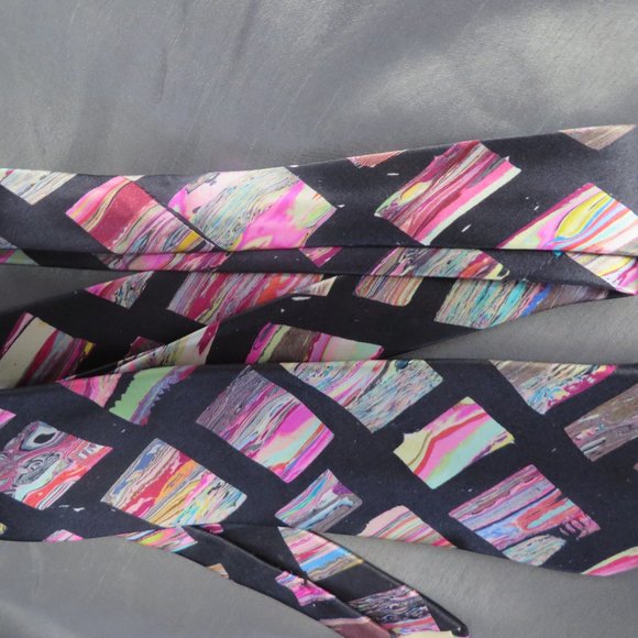 ❤️Mens TAKE 6 Designer Psychedelic Silk Gold Bar Accent Tie Necktie Pristine - Picture 6 of 8